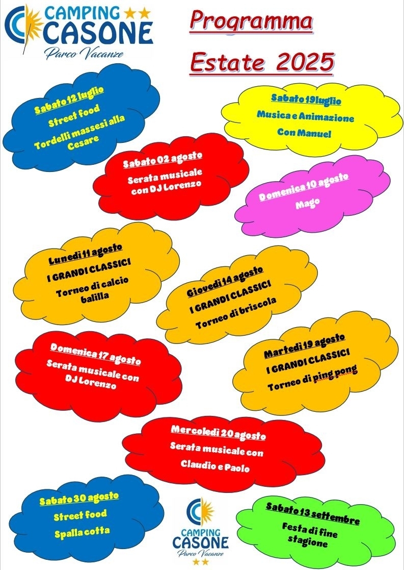 Programma serate stagione 2025 - Camping Casone **